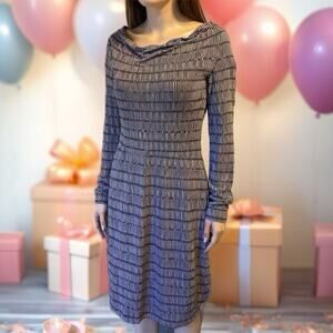 Boden ShiftDress Women 8R Knee Length Long Sleeve Boat Neck Purple Black Striped